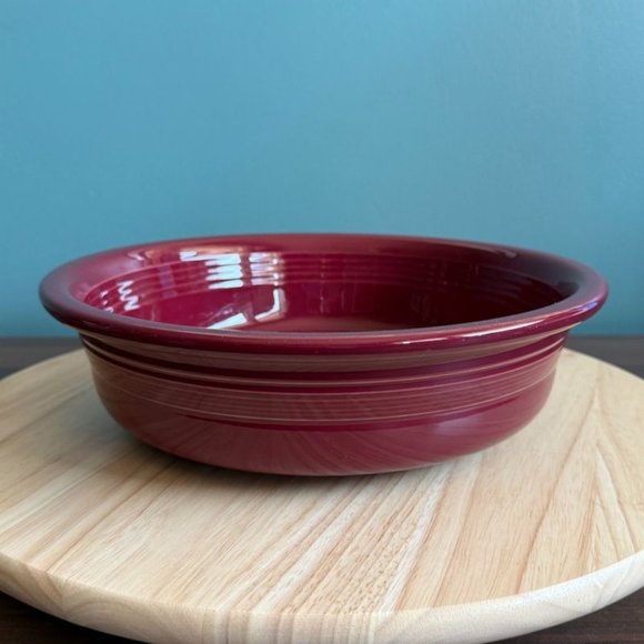 Vintage Fiesta Ware Large Maroon Red Ceramic Serving Bowl 10 1/2" Diameter Ribbe - Picture 1 of 9